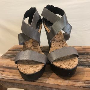 Silver and Black wedges with cork sole